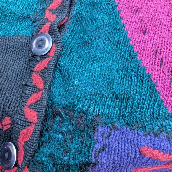 Vintage Y2K Sigrid Olsen Cardigan Sweater Vest Women's M Green Colourblock Retro - Picture 3 of 7